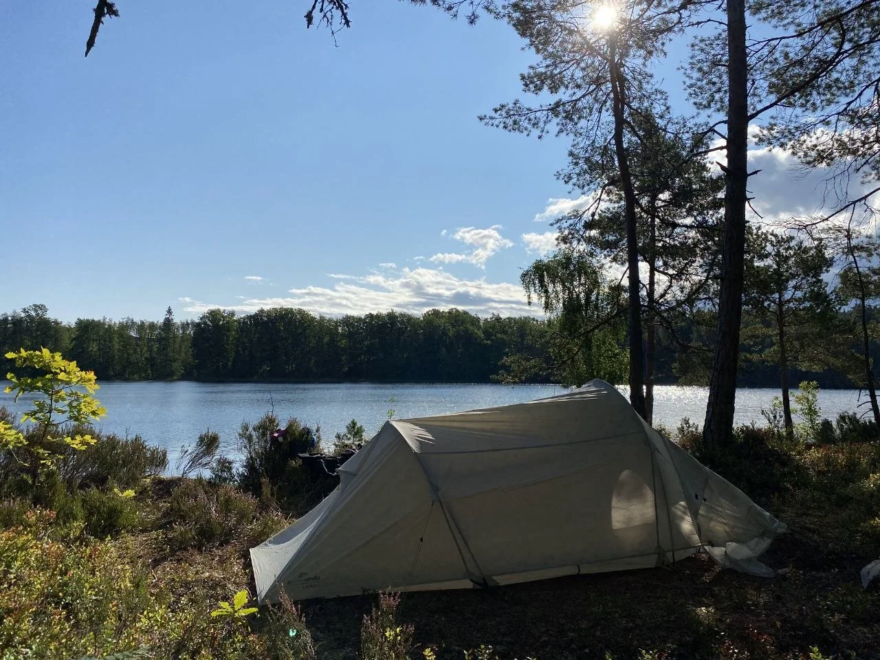Camp by a calm lake