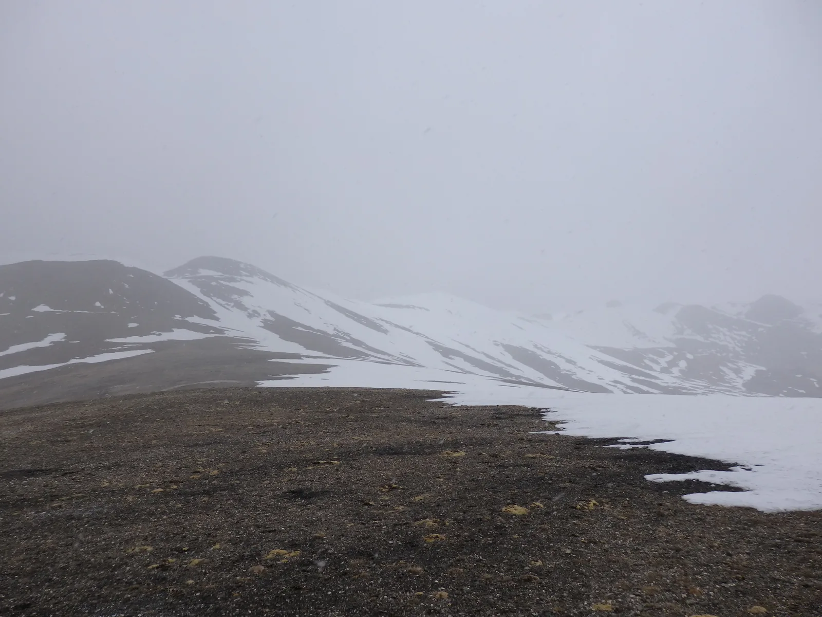 Lingering snowfields and icy winds scouring the crest of Shibuk La at 5,200 m.